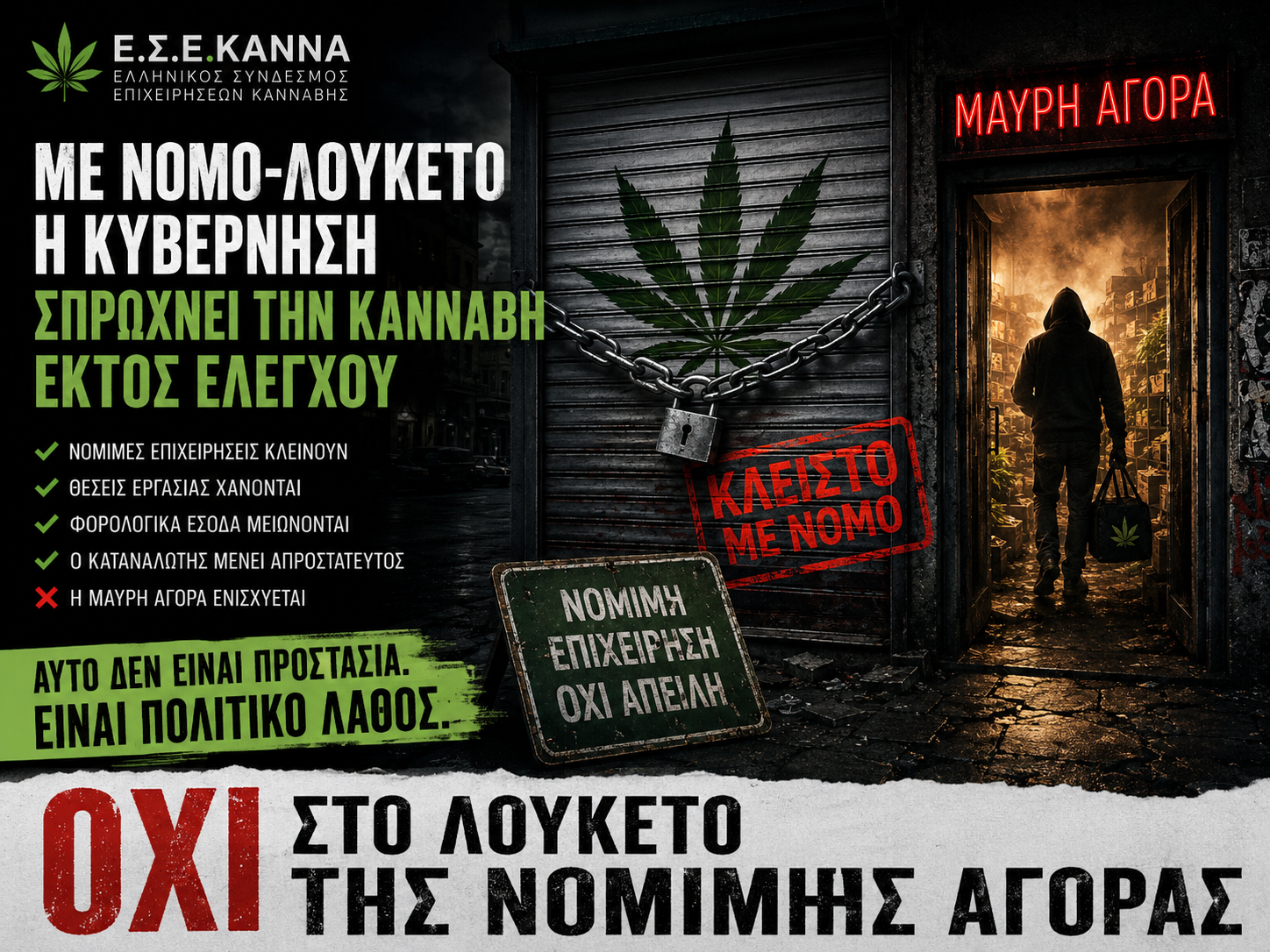 Η Κυβέρνηση κλείνει μια νόμιμη αγορά και χαρίζει την κάνναβη στην παρανομία